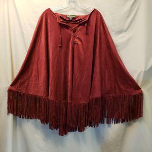 Marc Bouwer Unlimited Burgundy Suede-like Poncho with Fringe